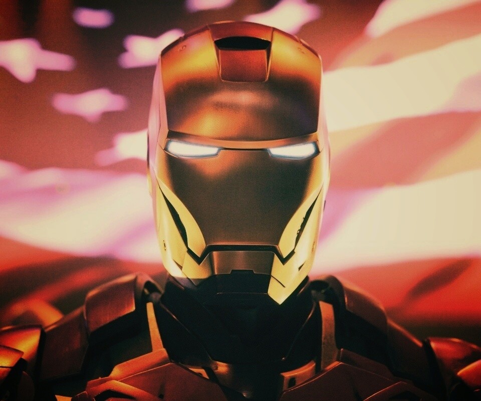 Железный человек на фоне американского флага обои