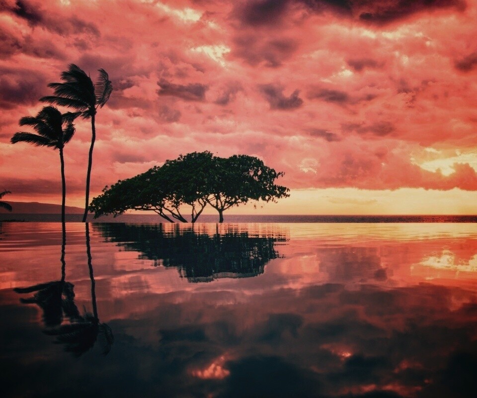 Восход над озером обои