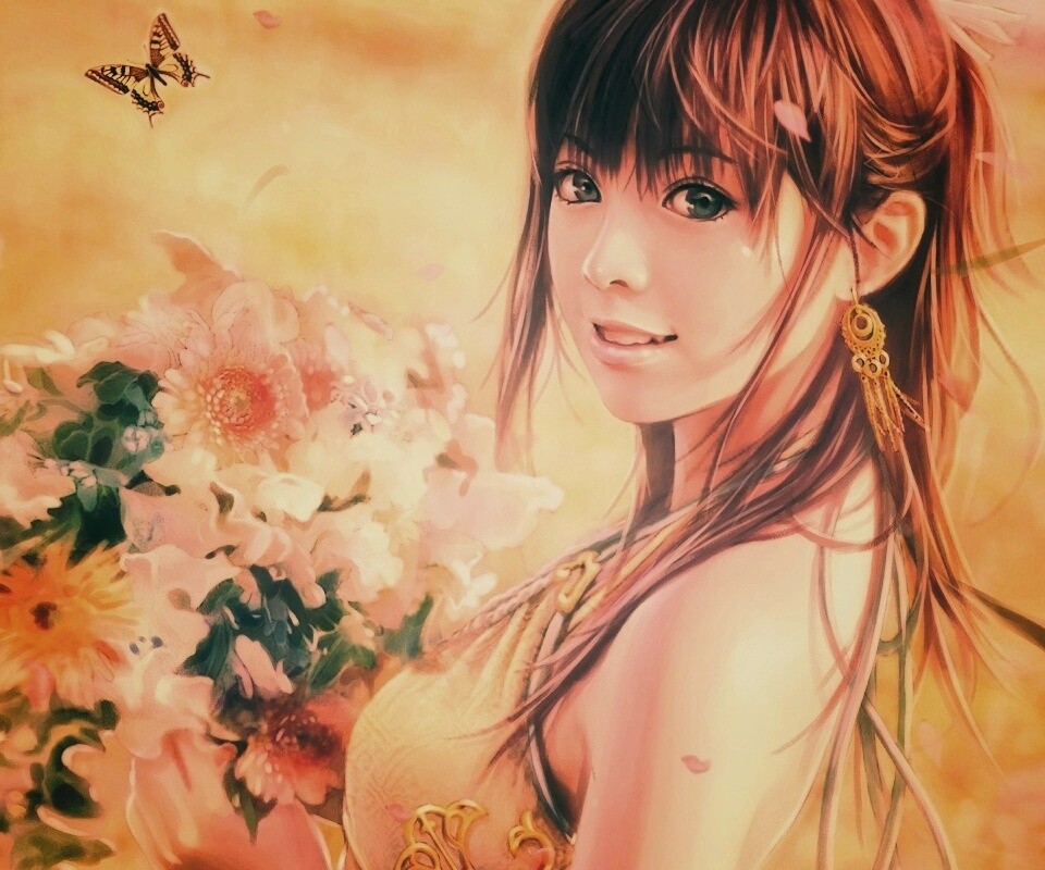 Девушка с цветами обои