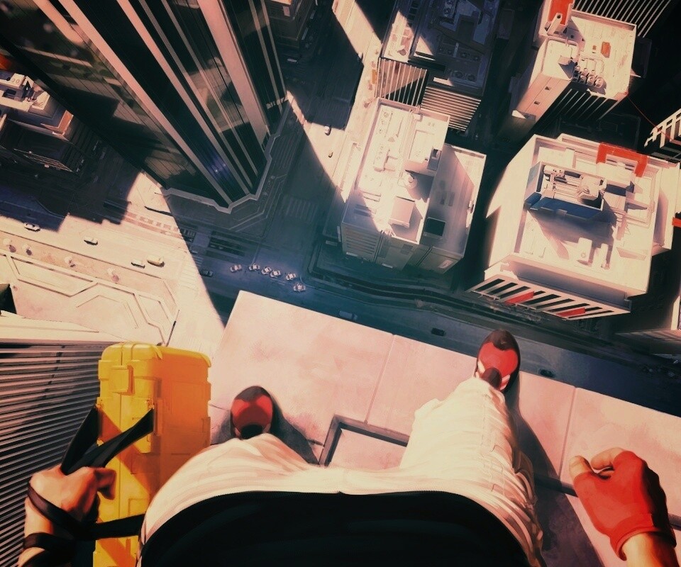 Фейт на краю небоскреба обои