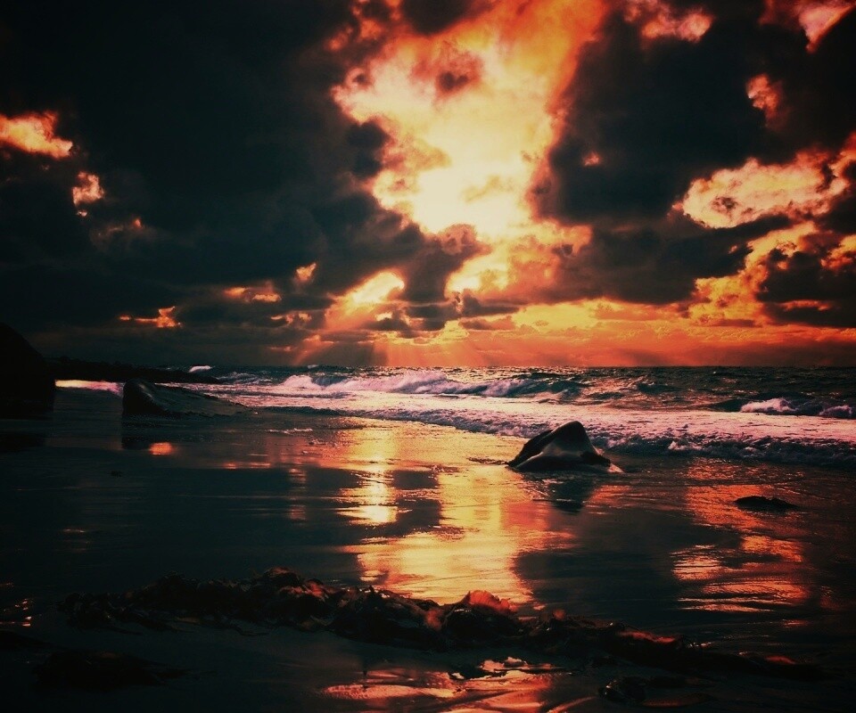 Океанский берег на закате обои