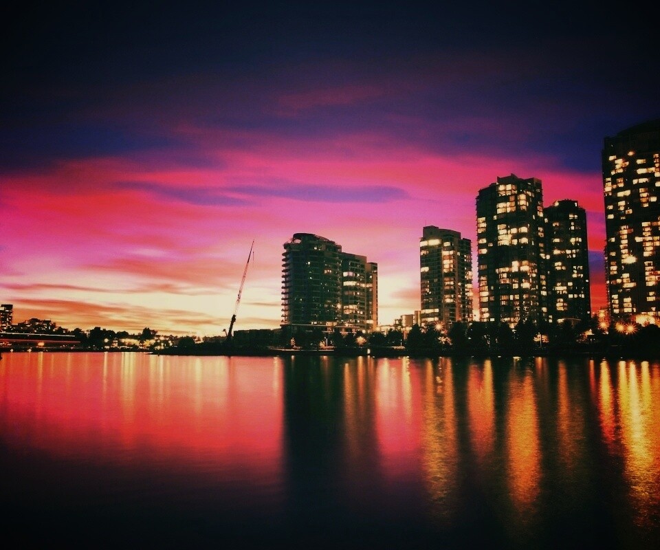 Фиолетовый закат в Ванкувере обои