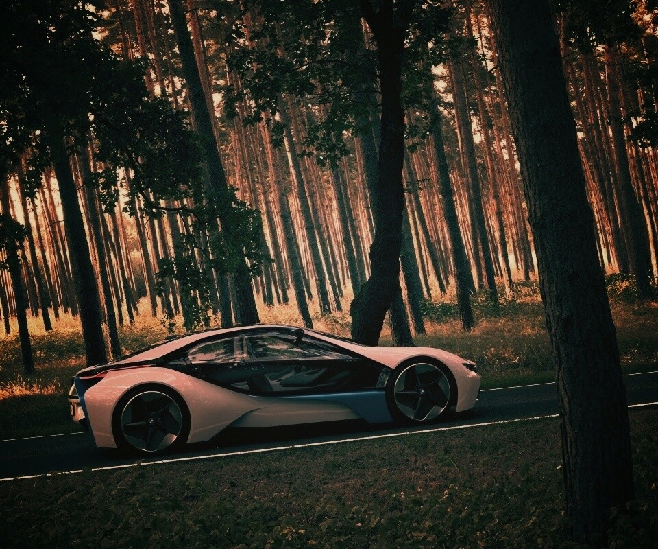Спорткар BMW на лесной дороге обои