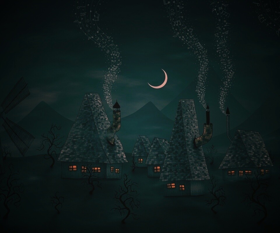 Ночная деревенька обои