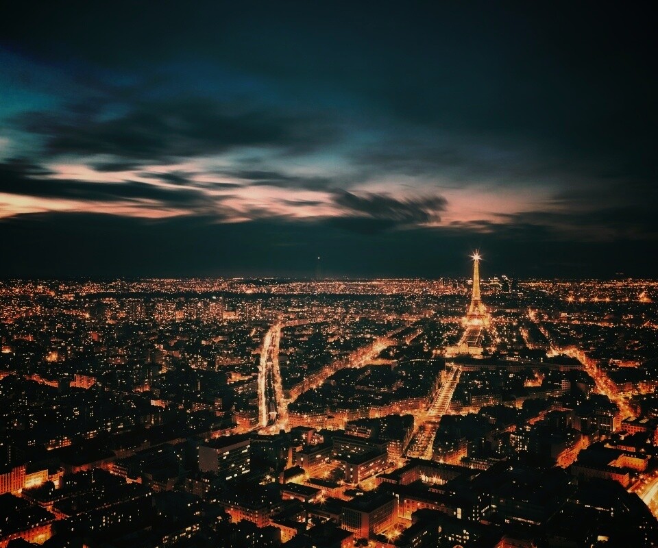 Вид на ночной Париж обои