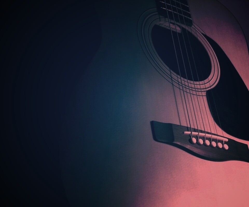 Акустическая гитара в синих тонах обои