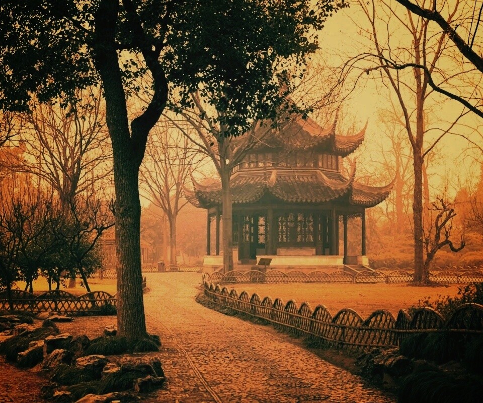 Домик я японском саду обои