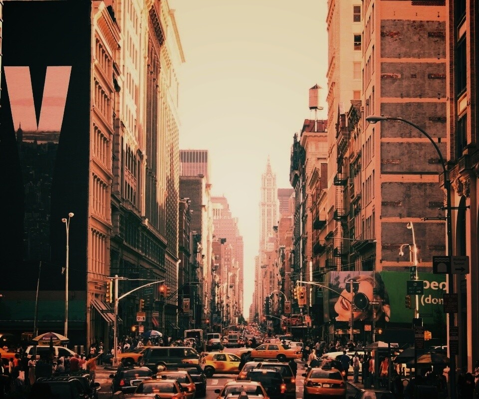 Людная Нью-Йоркская улица обои