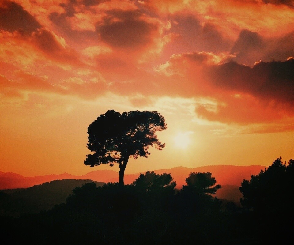 Закат над холмами обои