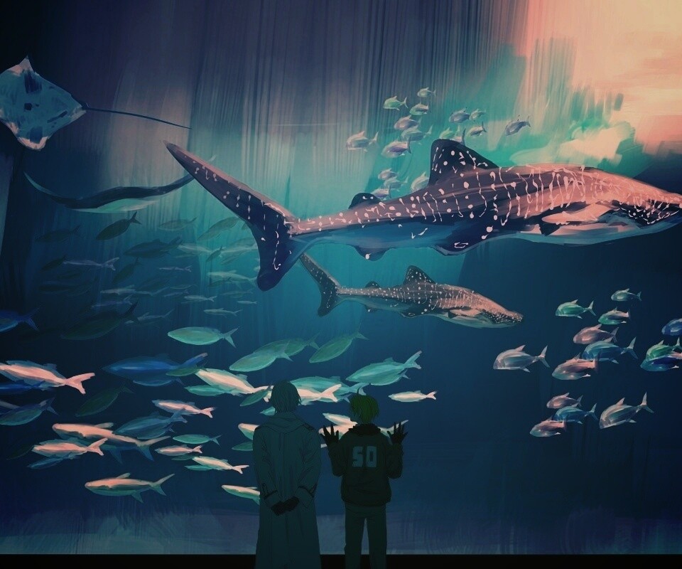 Двое в океанариуме обои