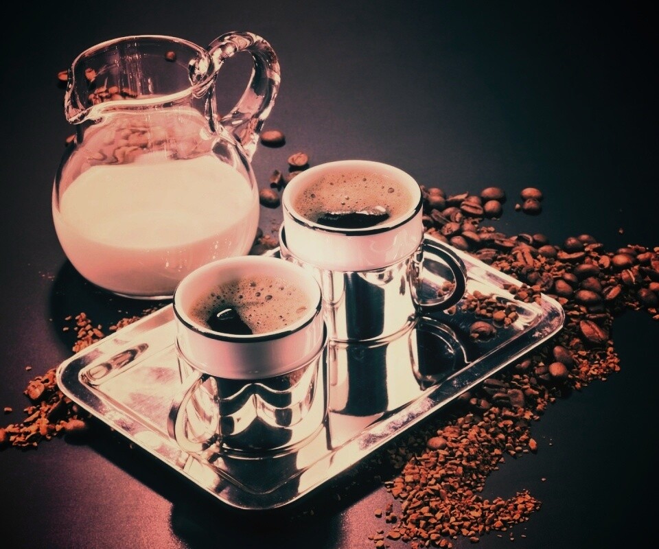 Поднос с кофе обои