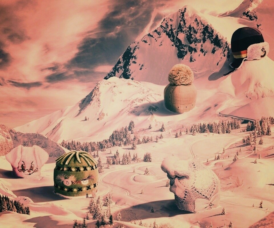 Прикольные шапки на горных вершинах обои