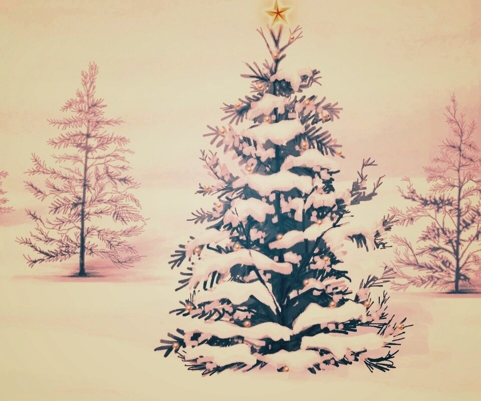 Украшенная ёлочка в лесу обои