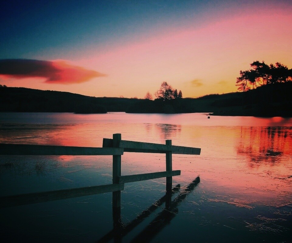 Красивый закат на озере обои