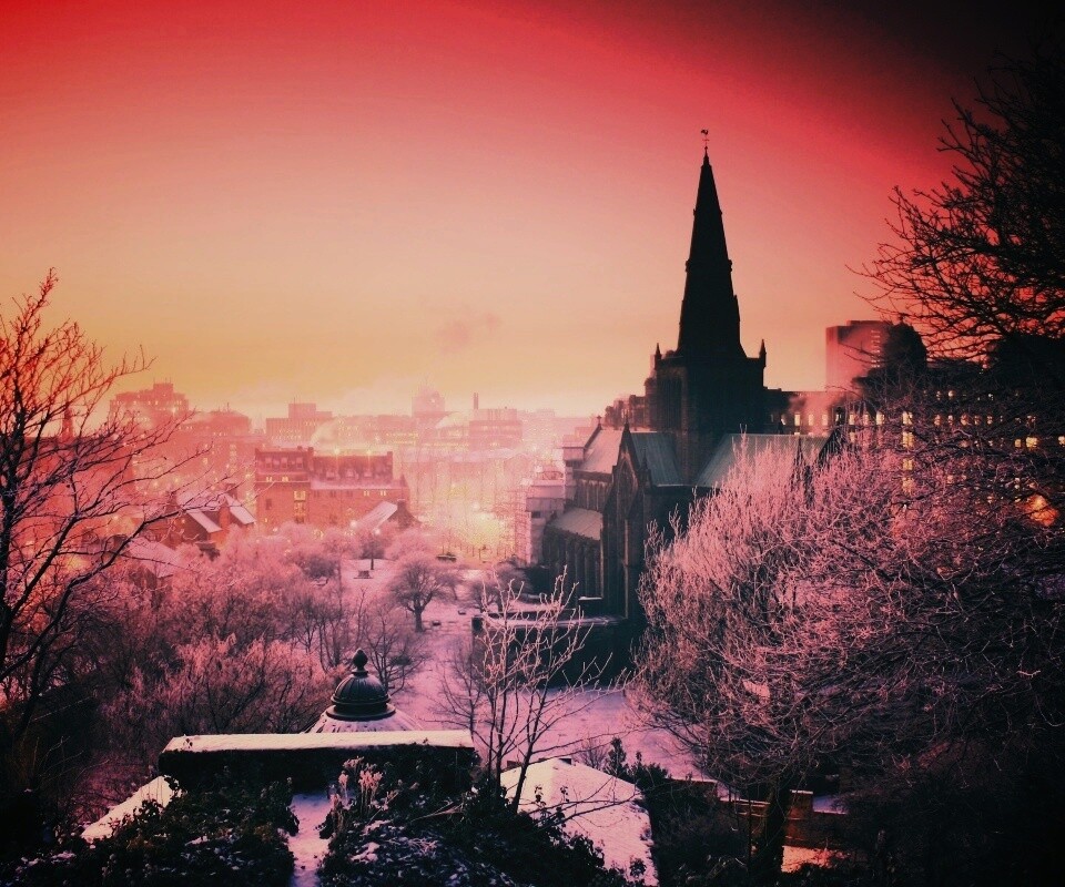 Закатный город зимой обои