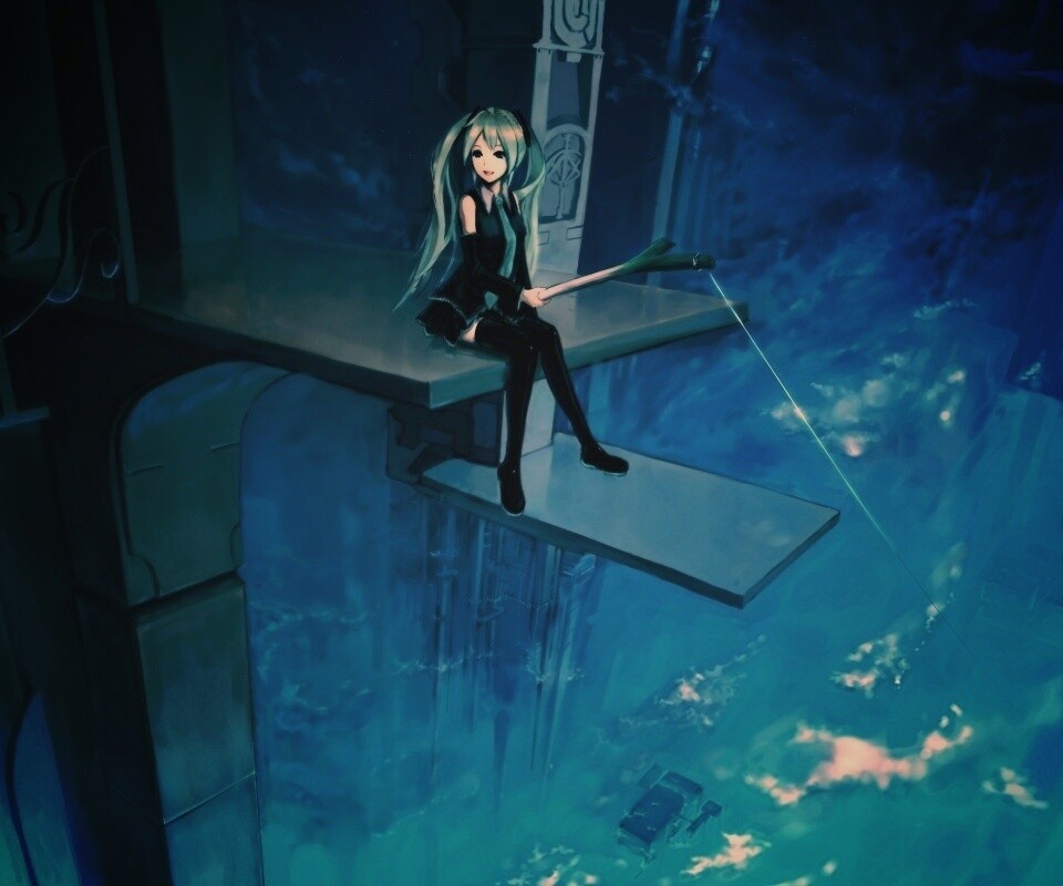 Хатсуне Мику с удочкой обои