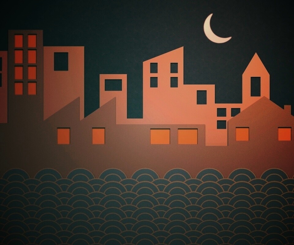 Ночной город на реке обои