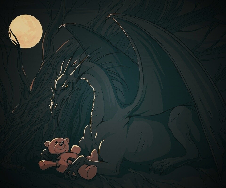 Дракон с любимой игрушкой обои