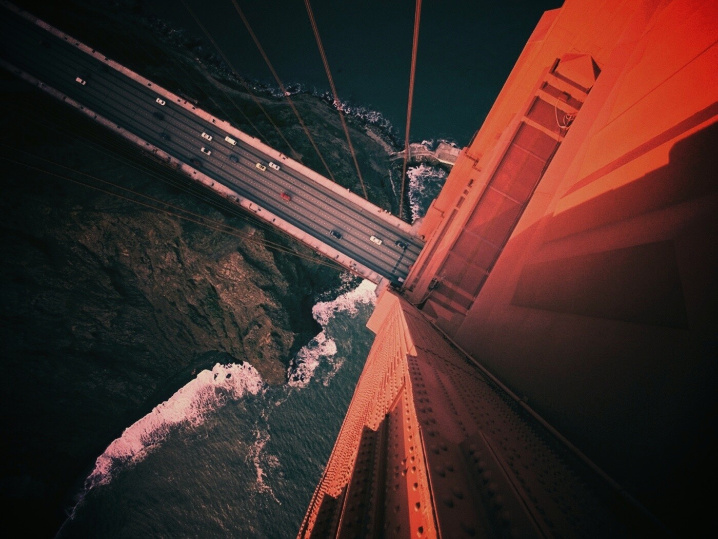 Вид в с пролета моста Золотые Ворота обои