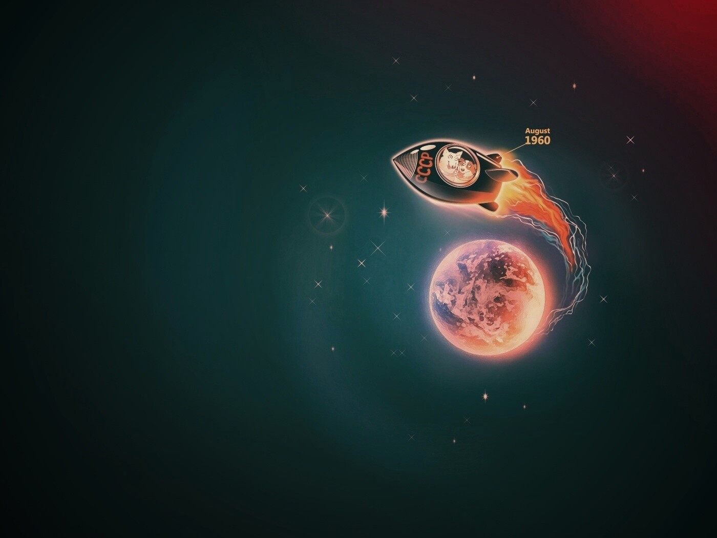 Белка и Стрелка летят в космос обои