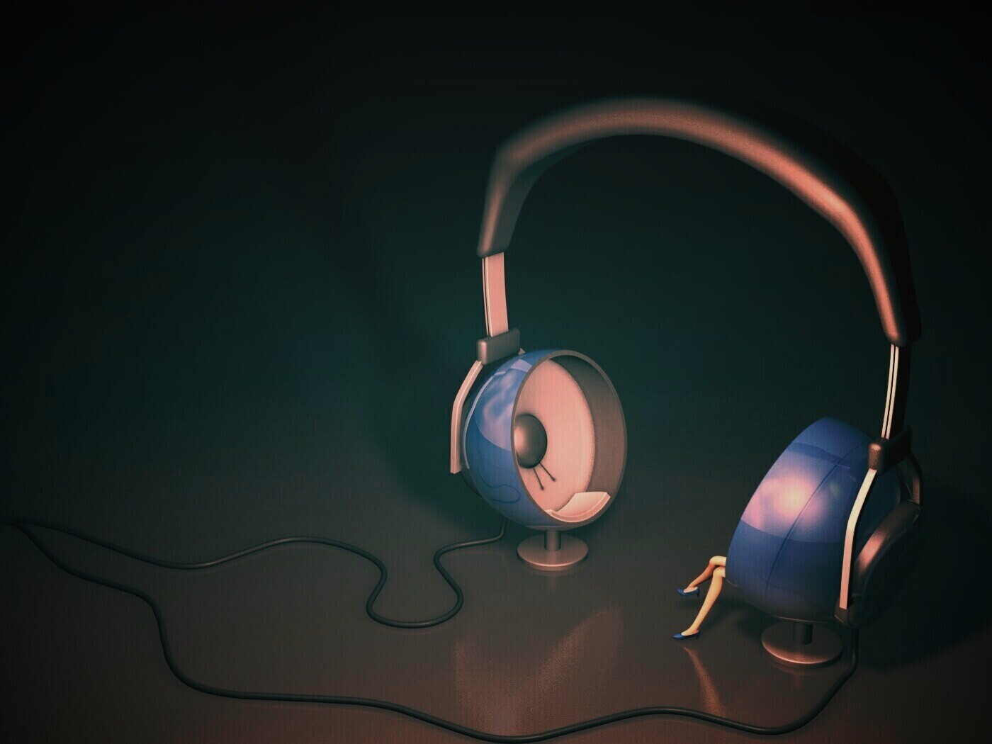 Девушка в наушниках обои