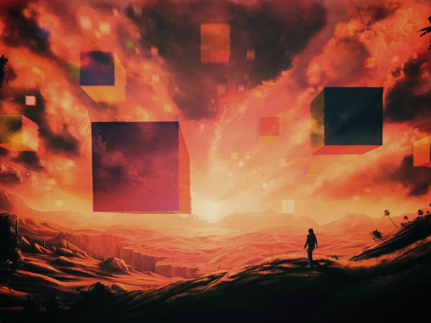 Кубы в небе обои