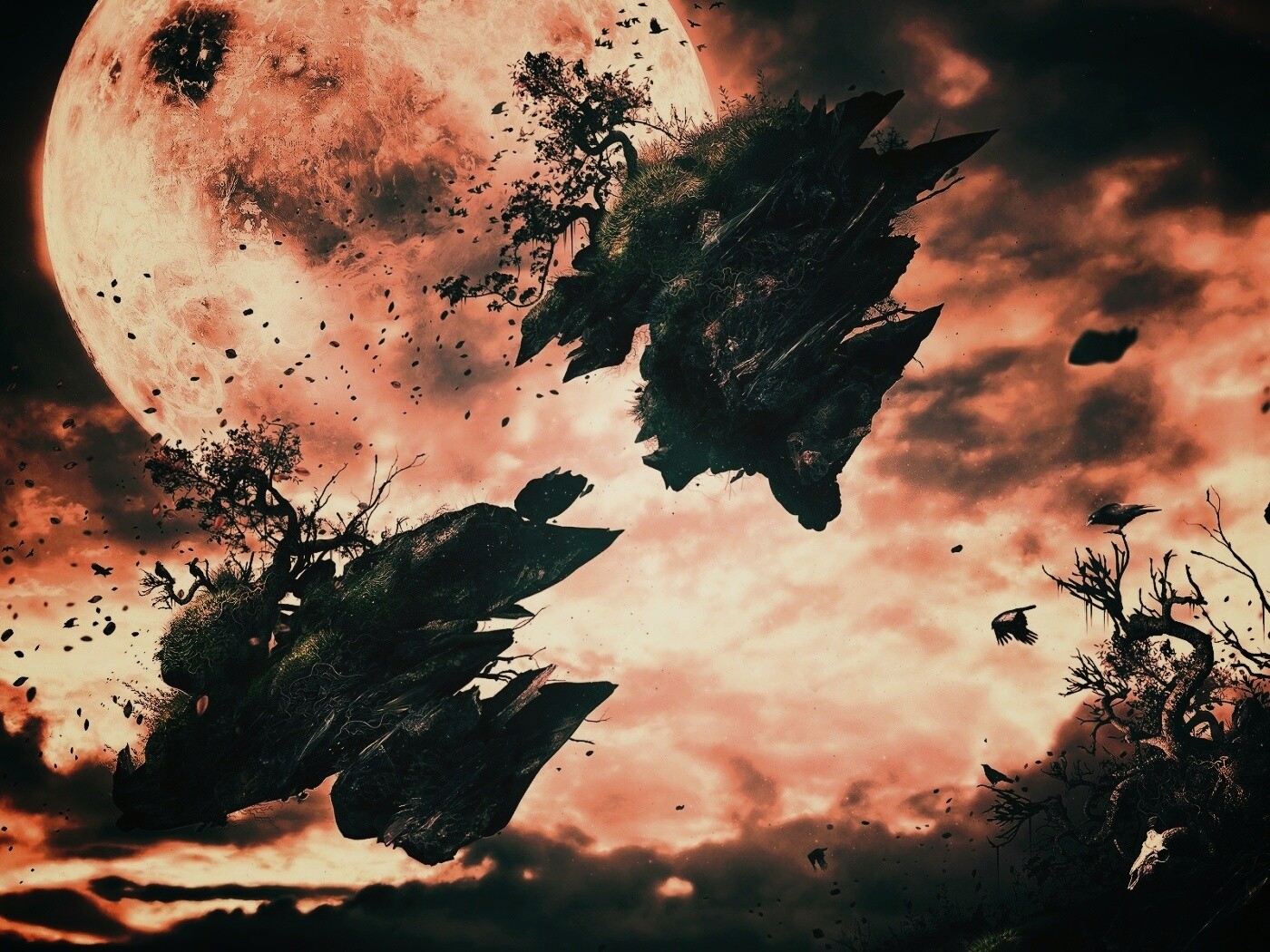 Летящие куски земли обои