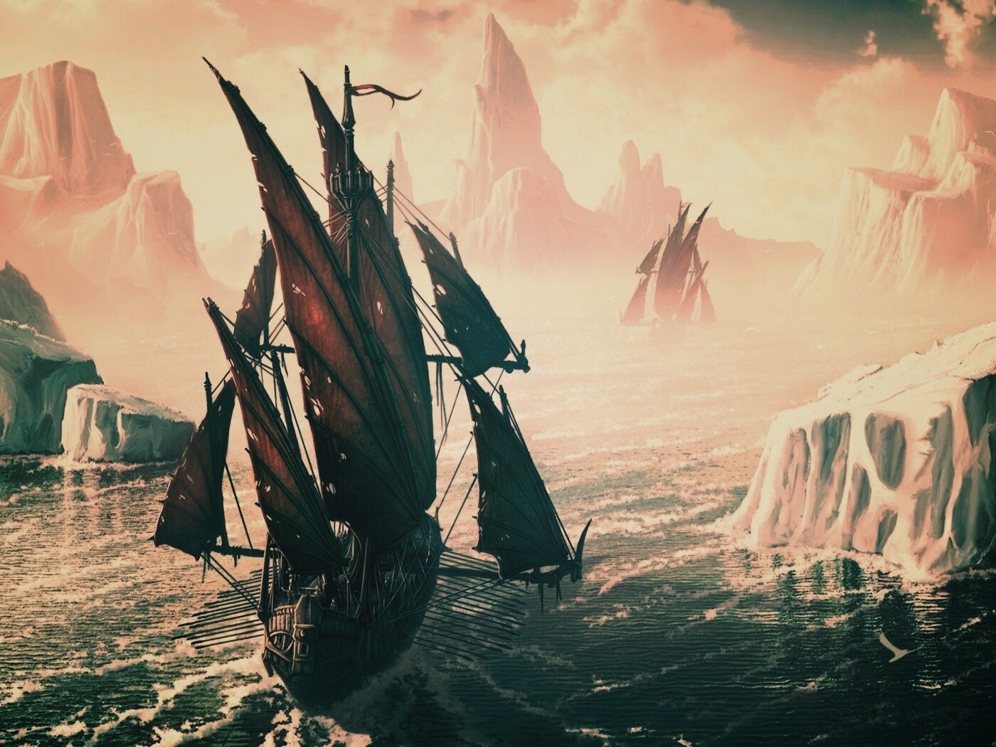 Корабли во льдах обои