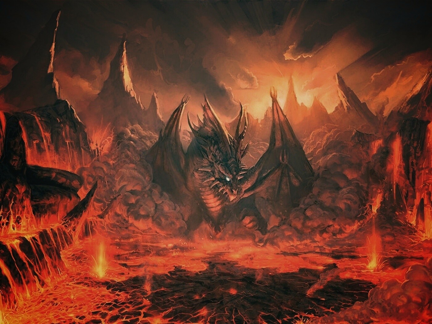 Дракон в лаве обои