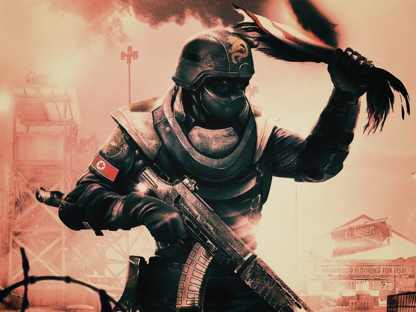 Китайский солдат жжет американский флаг обои