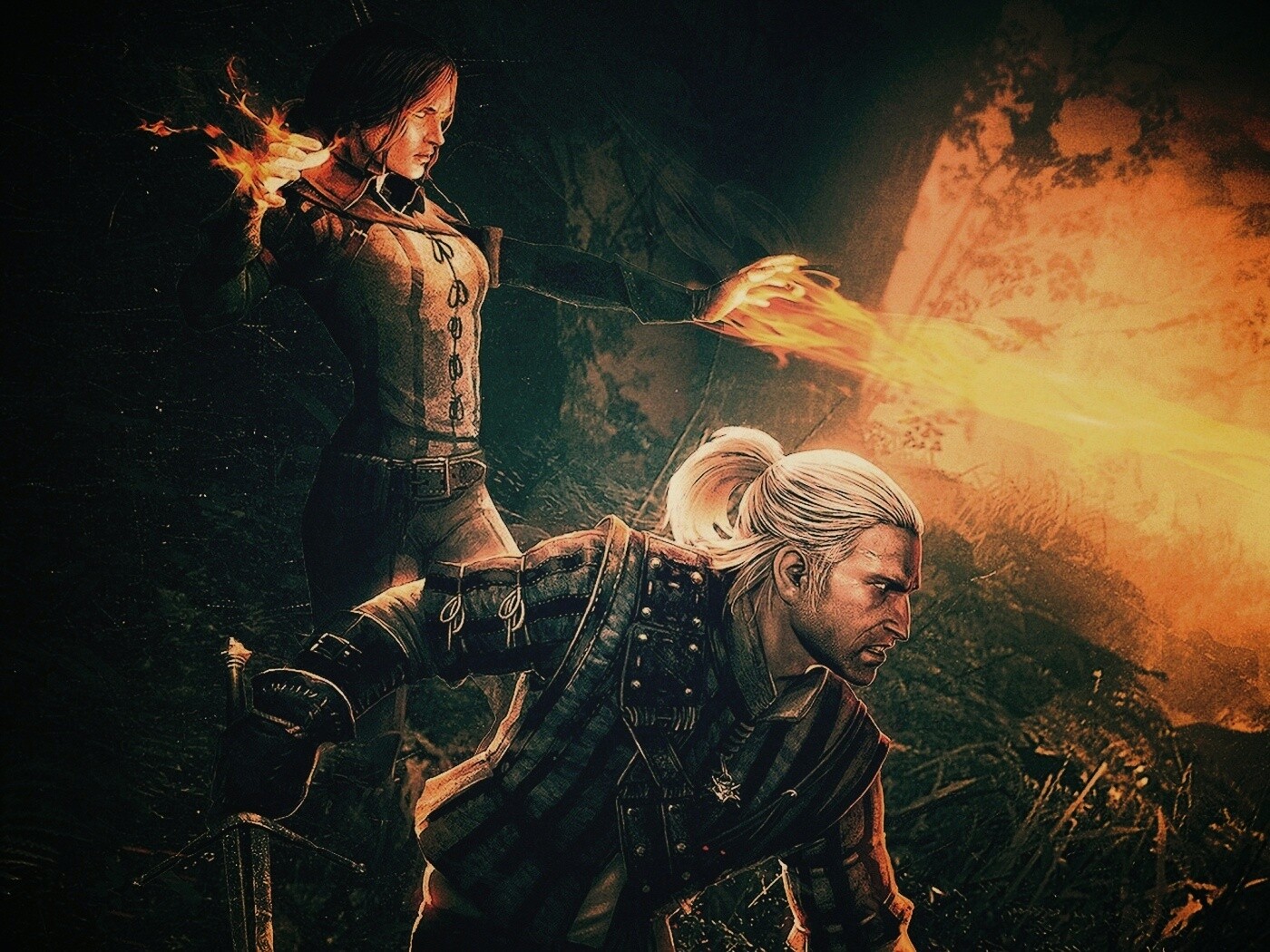 Геральт и Трисс в бою обои