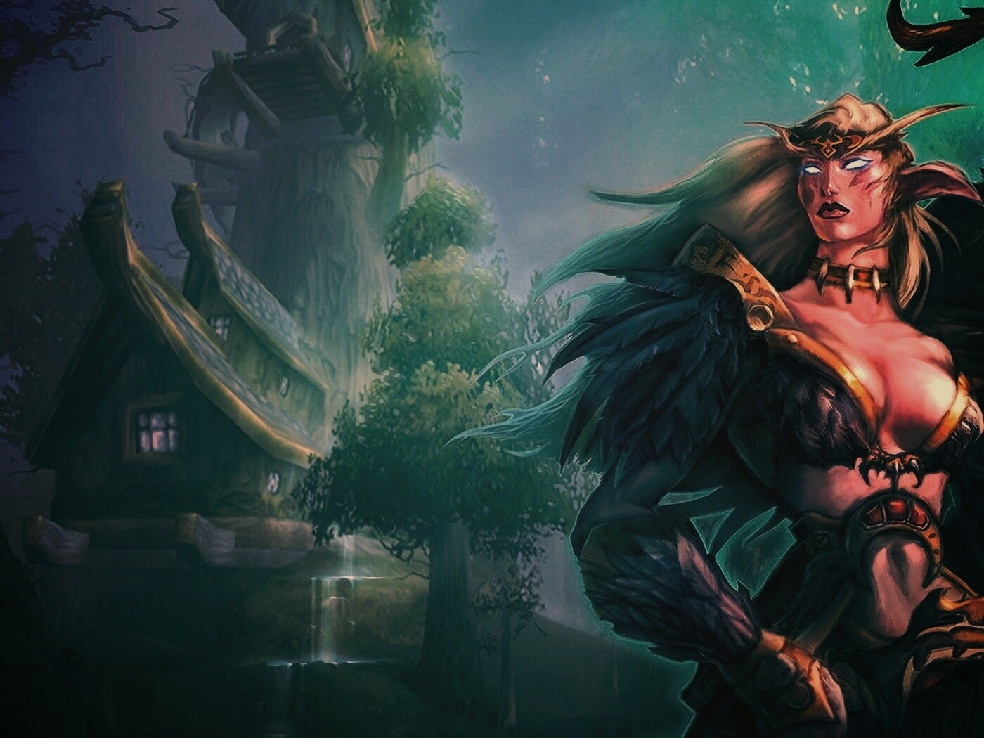 Тёмная эльфика в лесу обои