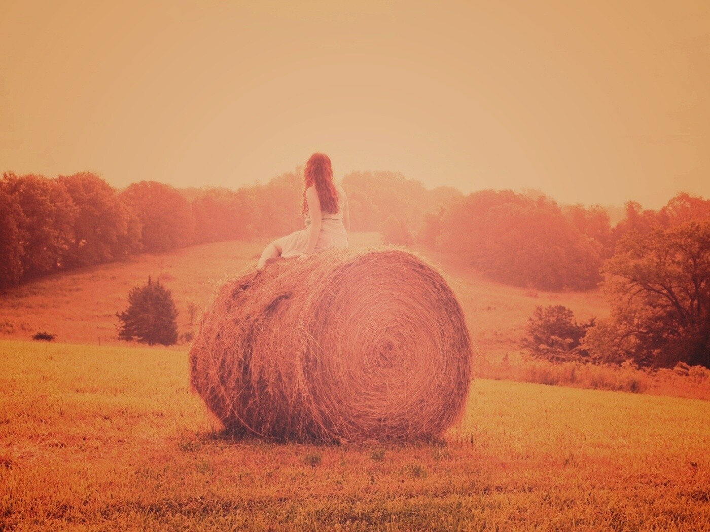 Девушка на снопе сена обои