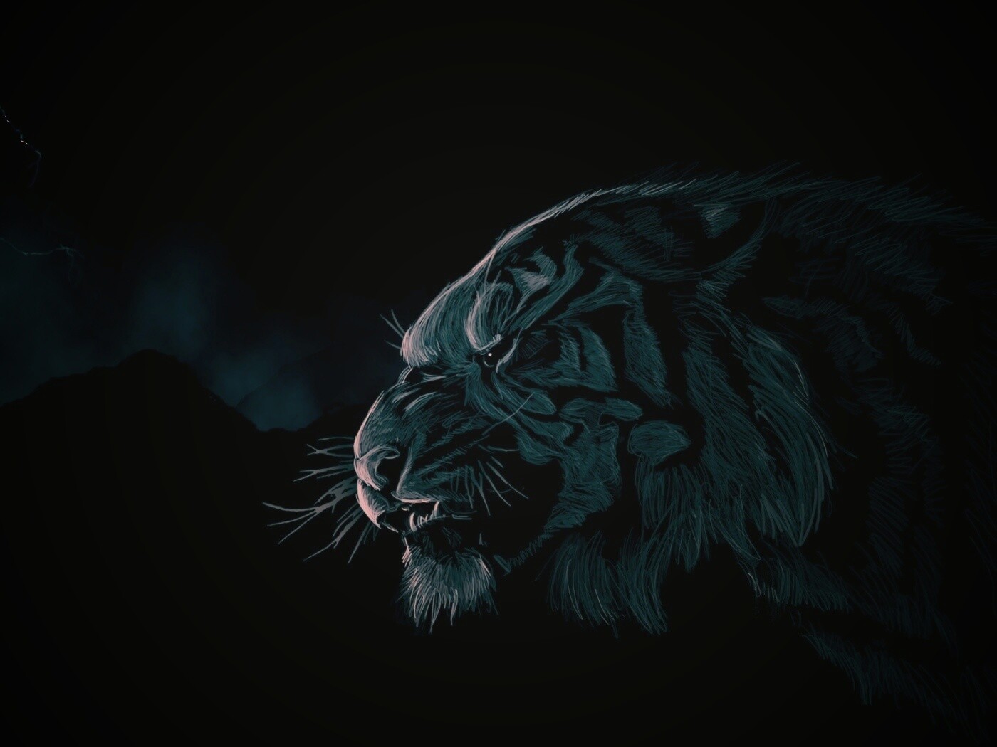 Рисунок грозного тигра обои