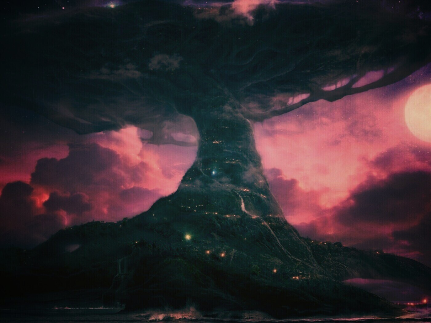 Дерево-город обои