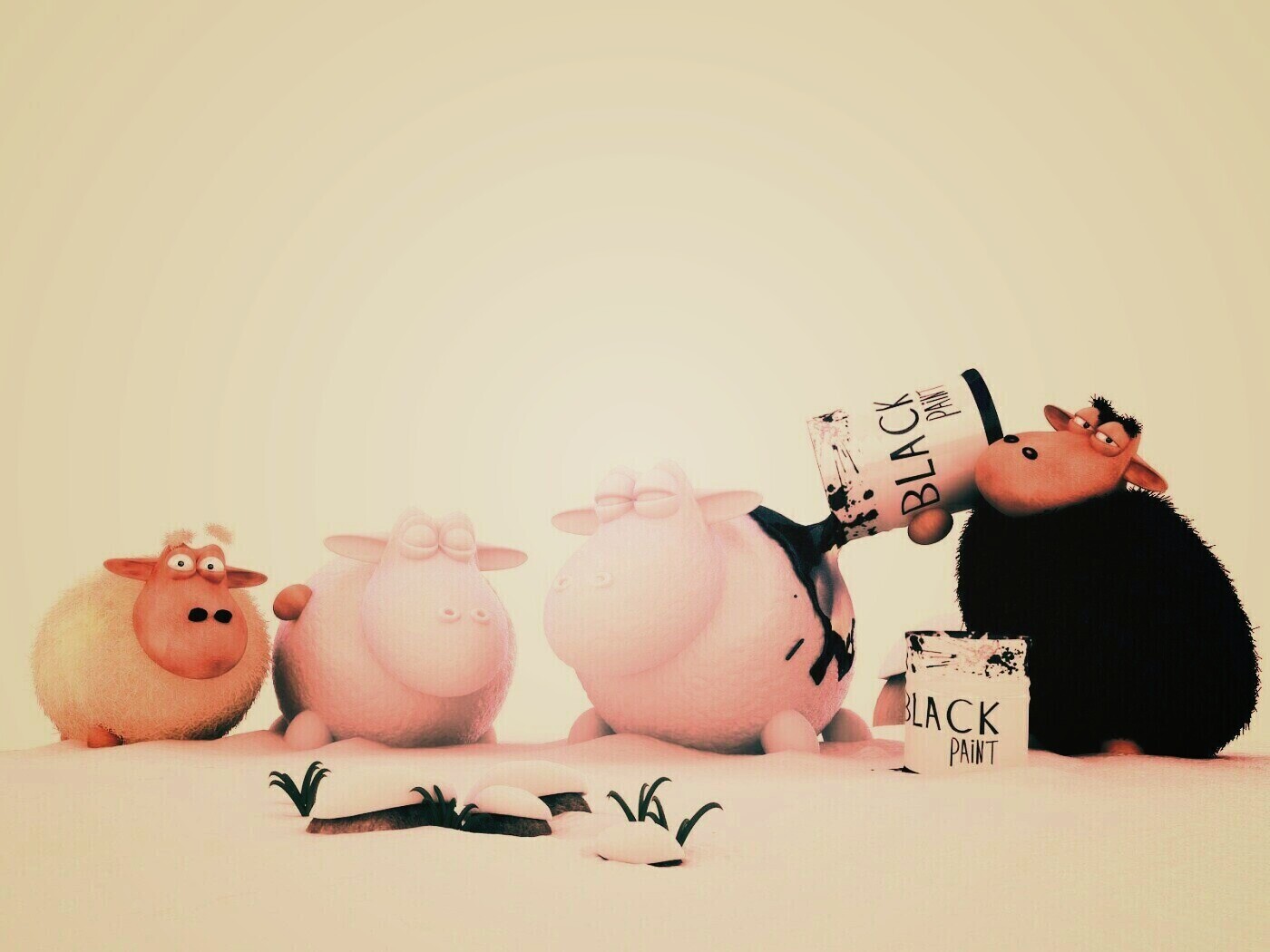 Овечки лепят снеговиков обои