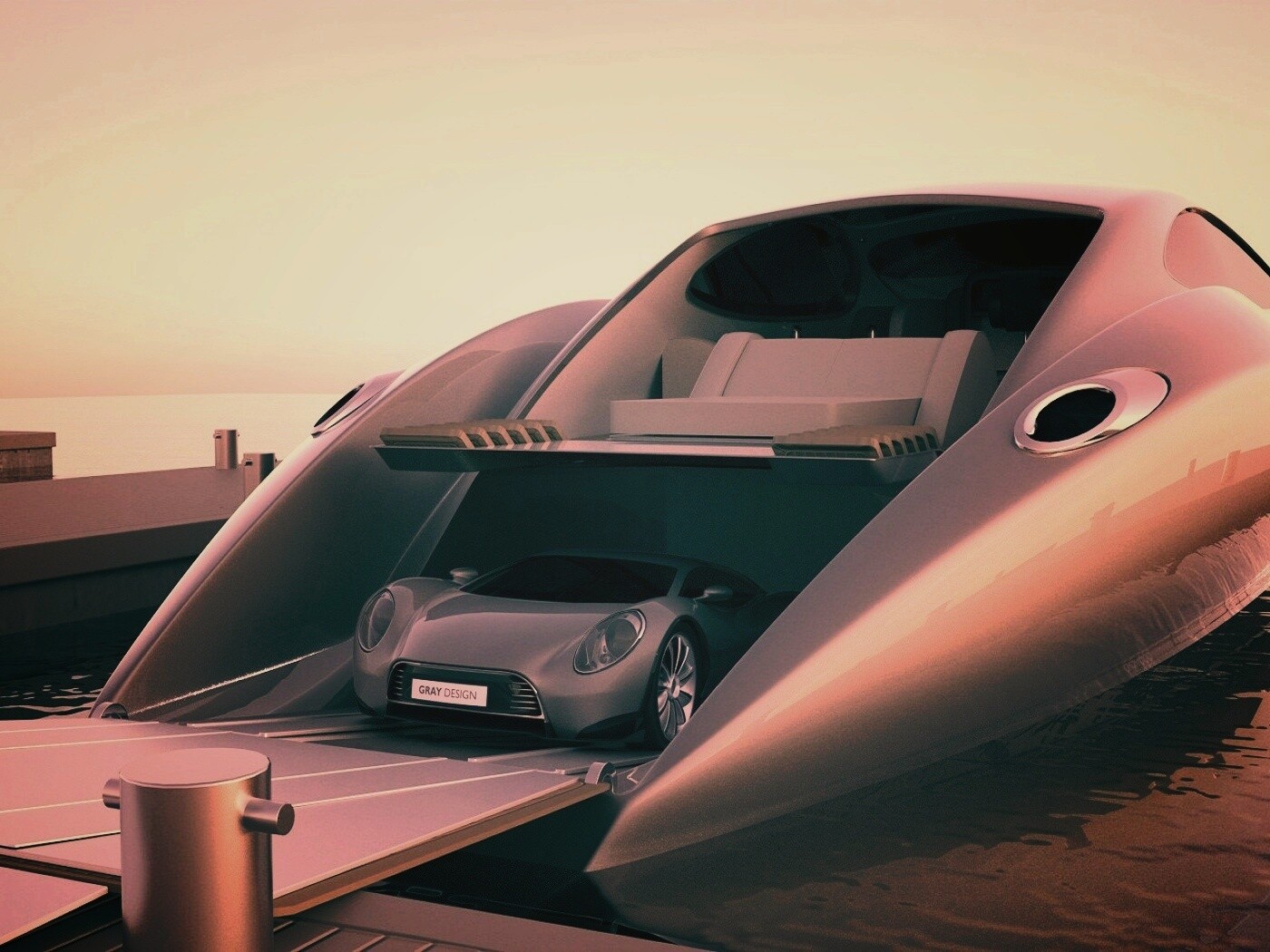 Яхта с автомобилем на борту обои