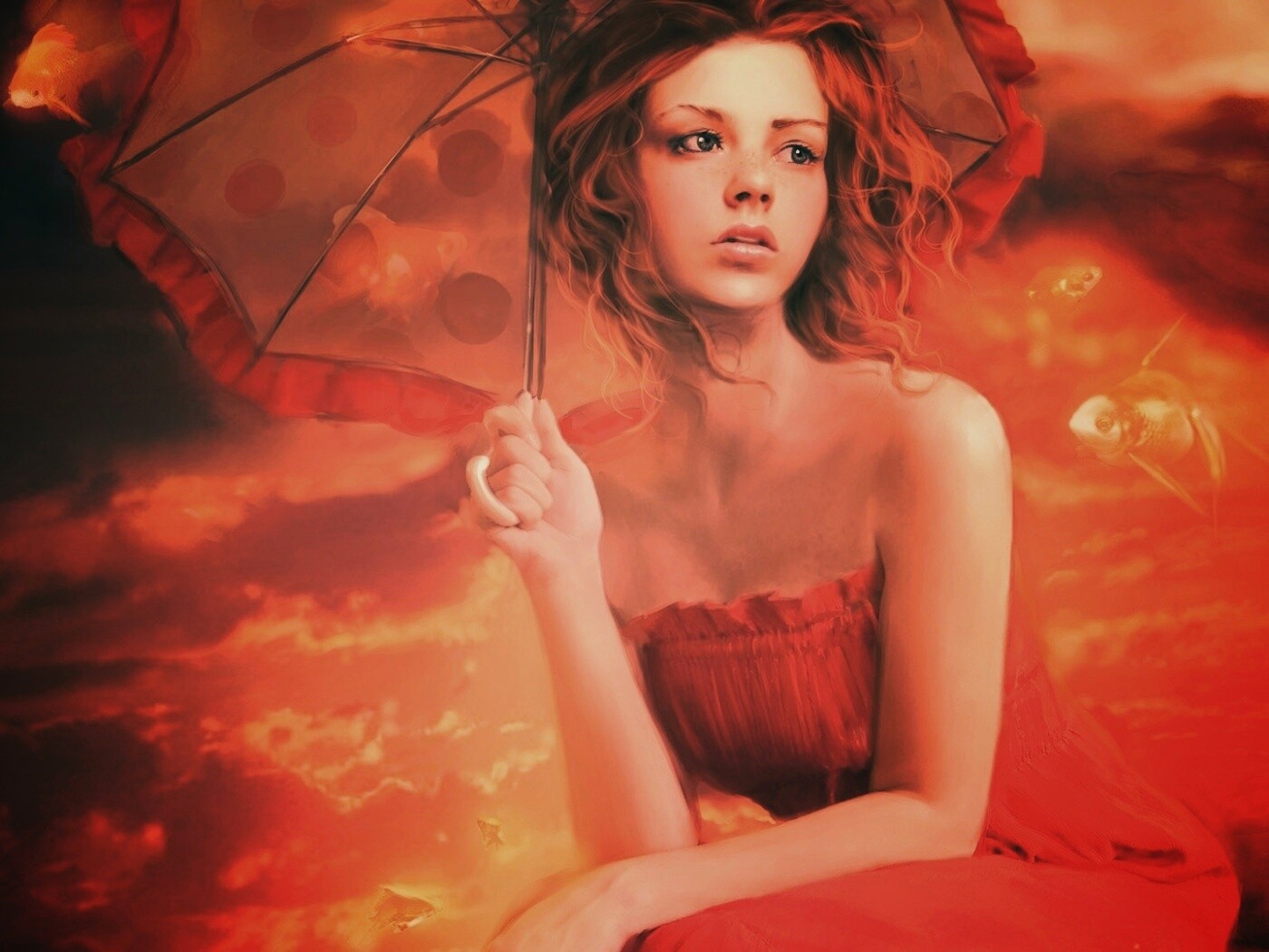 Девушка с зонтиком обои