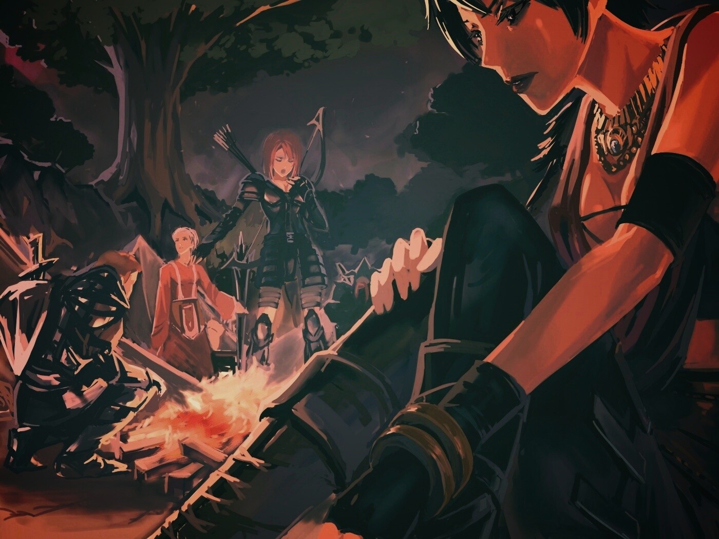 Рисунок Морриган в лагере обои