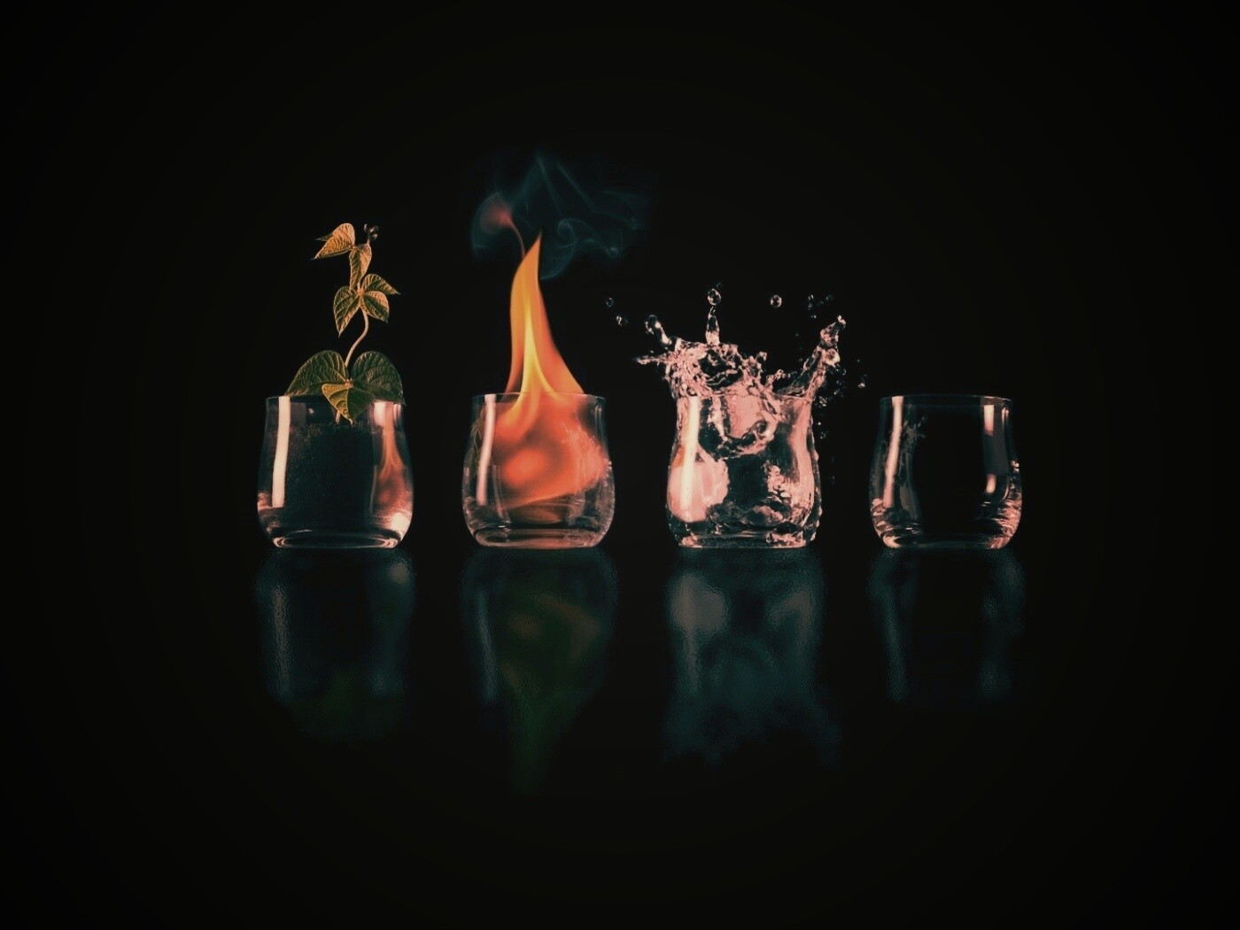 Четыре стихии: земля, огонь, вода, воздух. обои