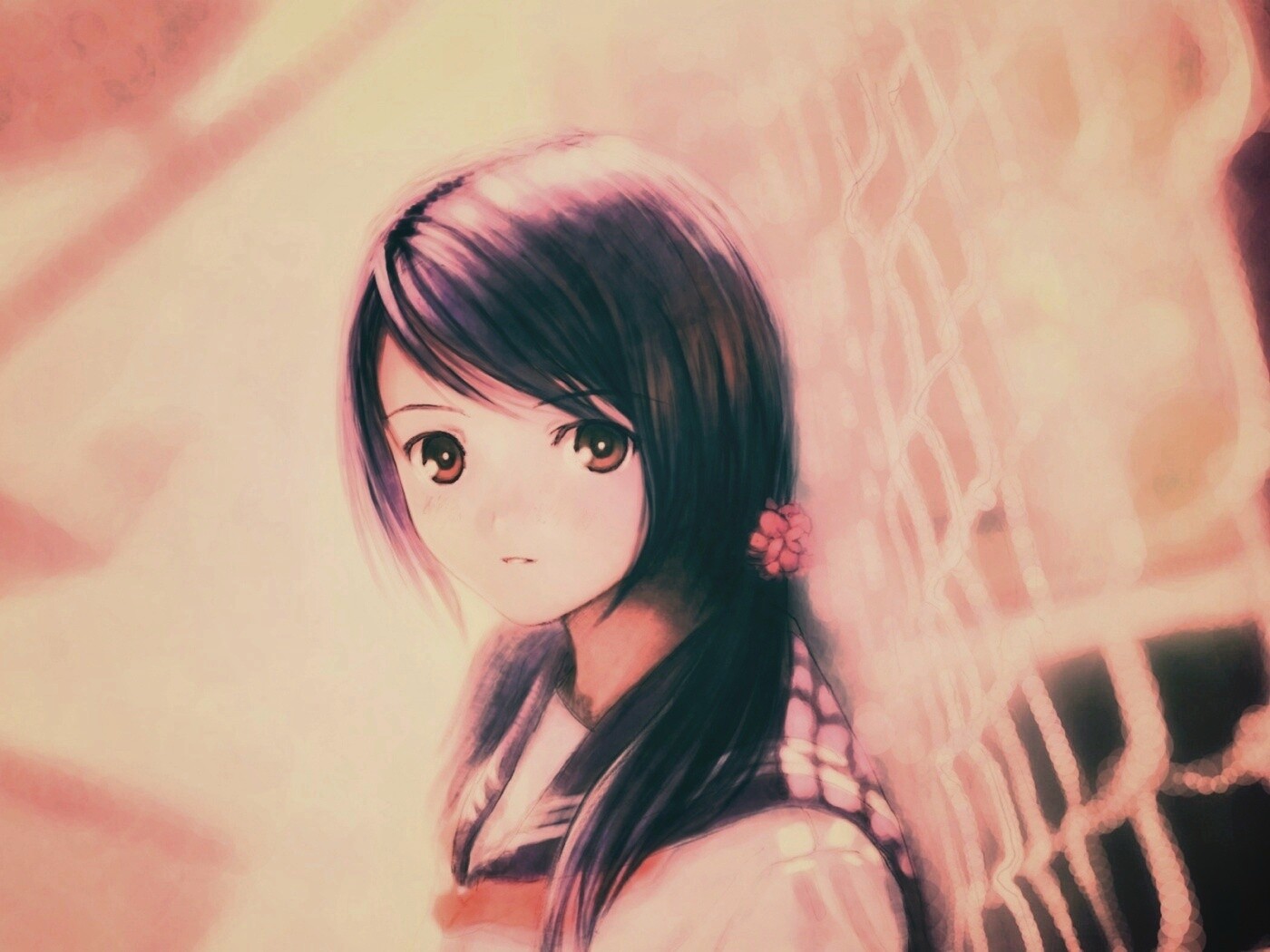 Девочка у сетчатого забора обои