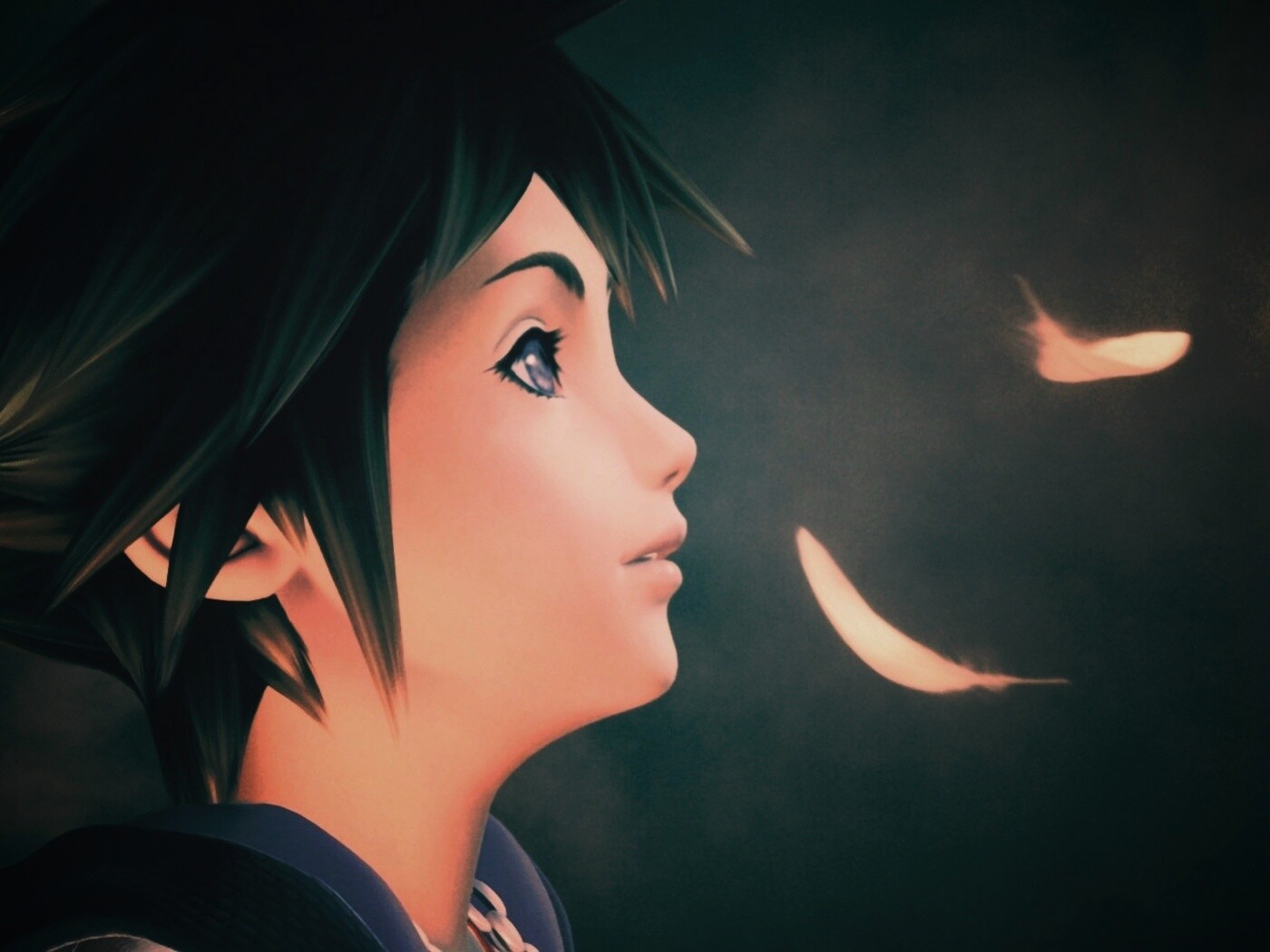 Анимешный парень и белые перья обои