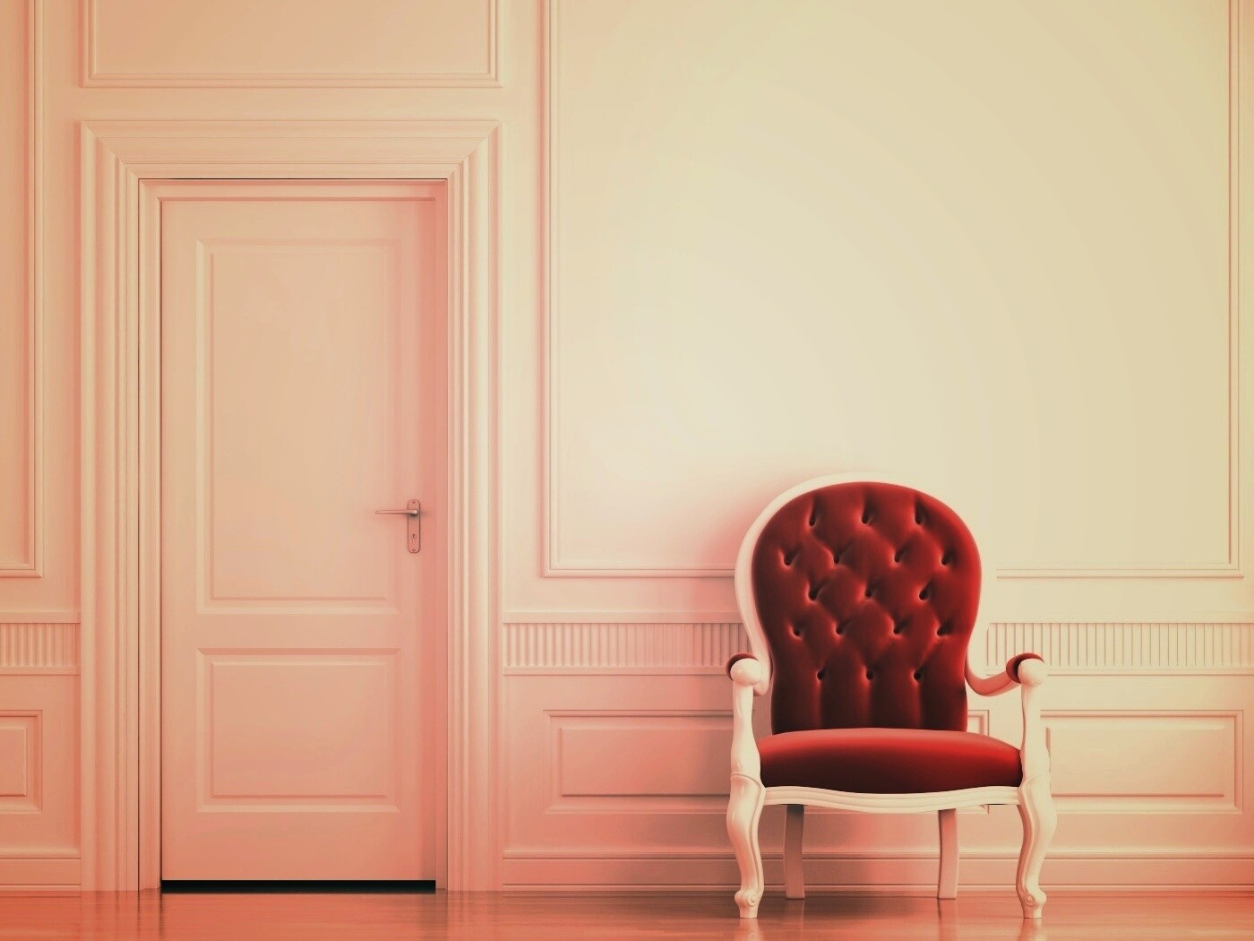 красное кресло в белой комнате обои