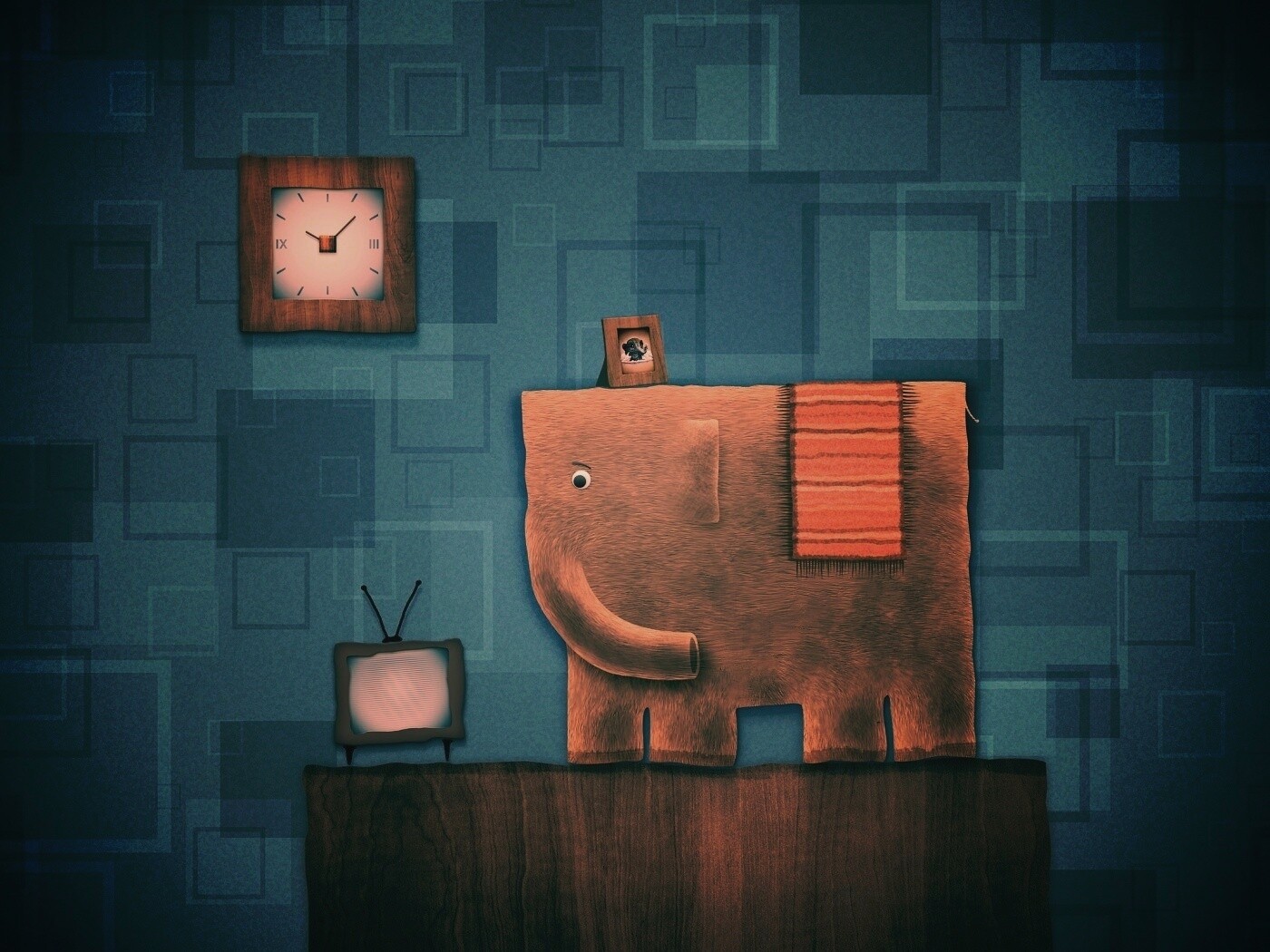 Слон, часы и телевизор обои