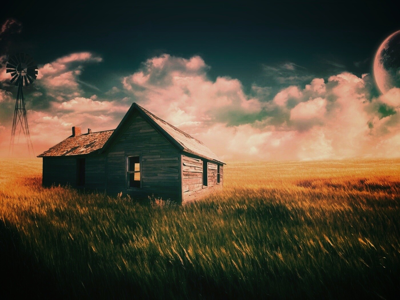 Домик в поле обои
