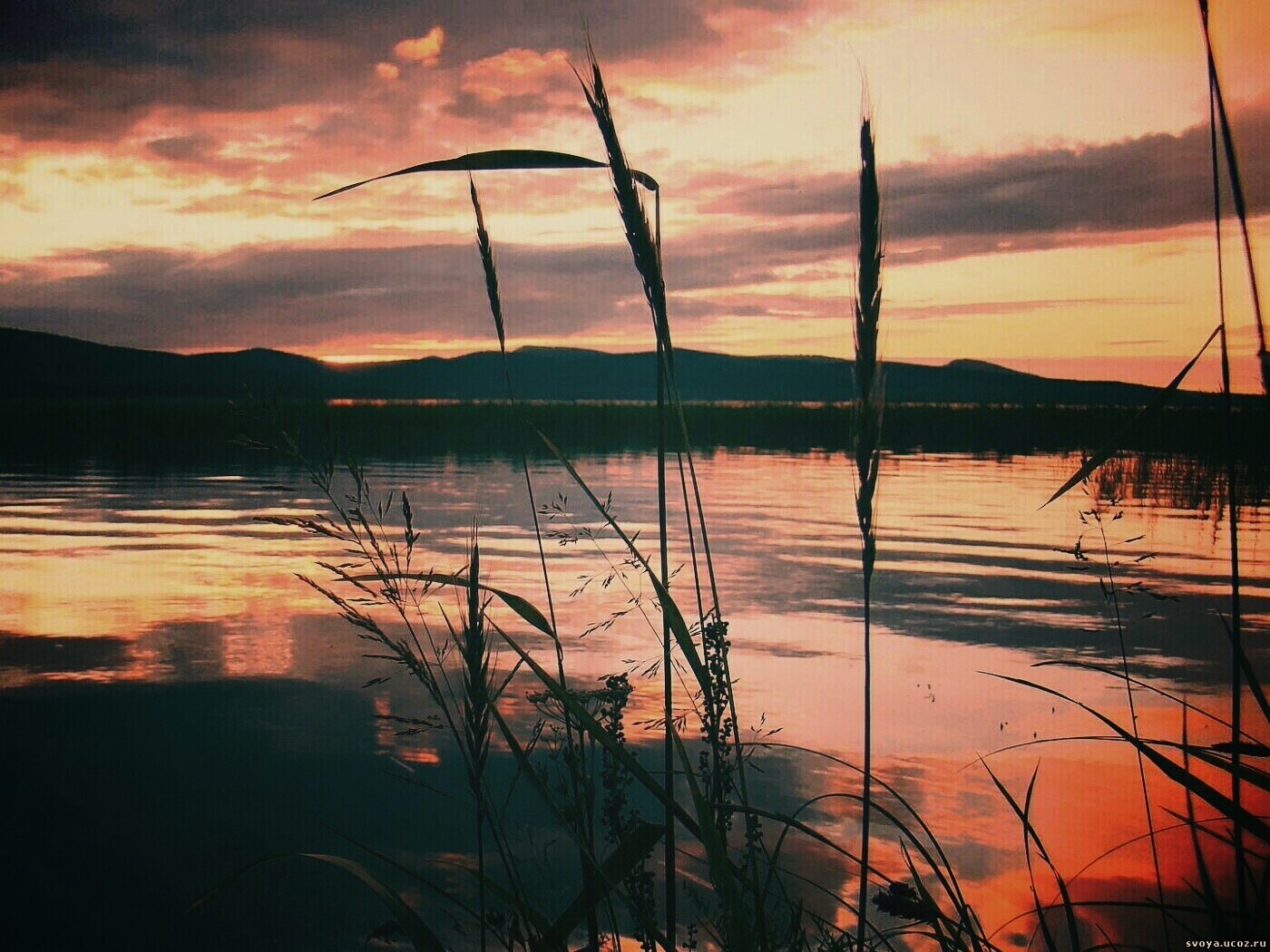 Закат на озере обои