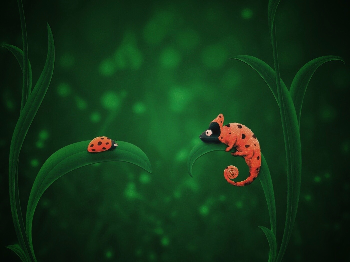 Хамелеон  замаскированный под божью коровку обои