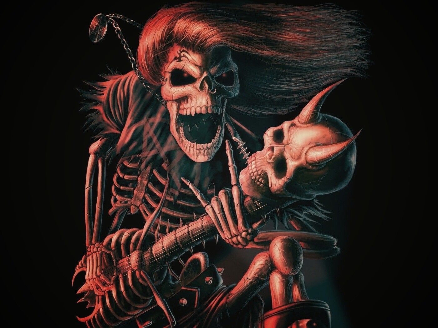 Скелет играет на скелет-гитары обои