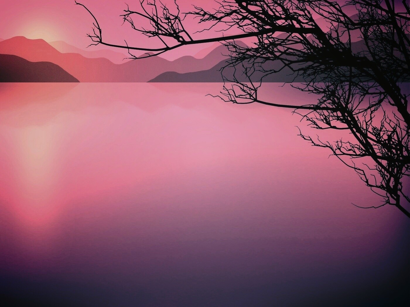 Ветка над вечерним озером обои