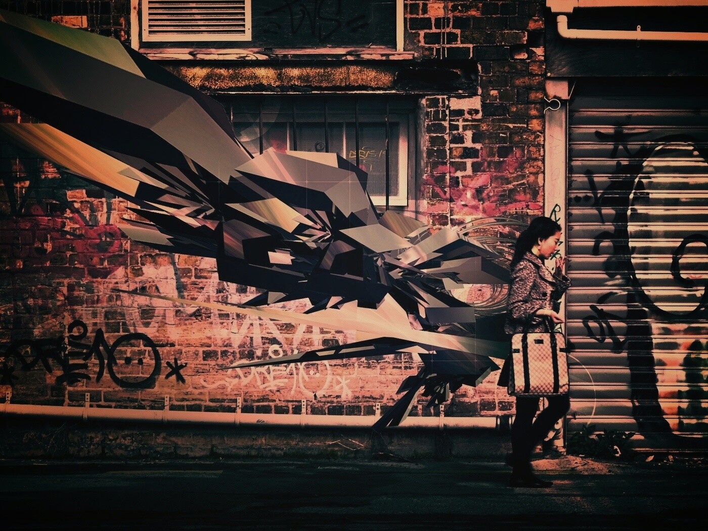 3D граффити на стене обои